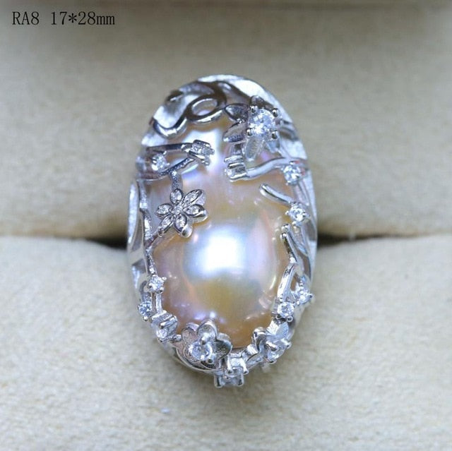 BaroqueOnly natural freshwater pearl 925 Silver Ring  huge Size high gloss Baroque Irregular Pearl Ring, Women Gifts RA