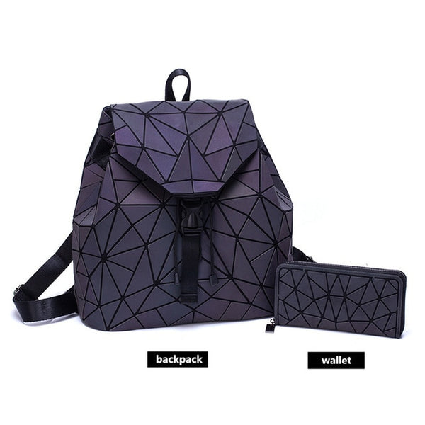 Luminous Backpack for women 2019 set Geometric Laser Female Backpacks Girls bookbag envelope Shoulder Bags Holographic purse