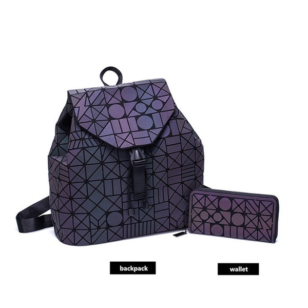 Luminous Backpack for women 2019 set Geometric Laser Female Backpacks Girls bookbag envelope Shoulder Bags Holographic purse