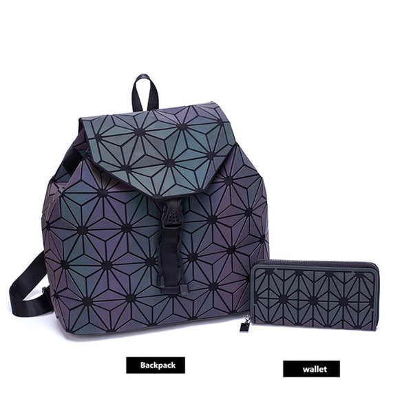 Luminous Backpack for women 2019 set Geometric Laser Female Backpacks Girls bookbag envelope Shoulder Bags Holographic purse