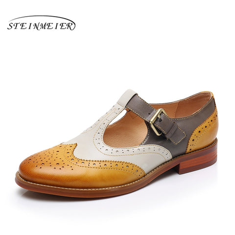 Yinzo Women's Flats Oxford Shoes Woman Genuine Leather Sneakers Ladies summer Brogues Vintage Casual Shoes Shoes For Women