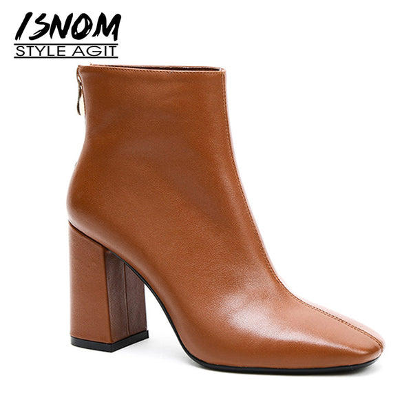 Genuine Leather Footwear 2020 New Arrival Ankle Boots Rubber Riding Feminine Shoes Women's  High Heels Booties