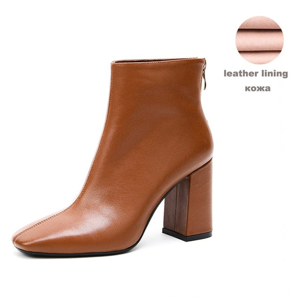 Genuine Leather Footwear 2020 New Arrival Ankle Boots Rubber Riding Feminine Shoes Women's  High Heels Booties