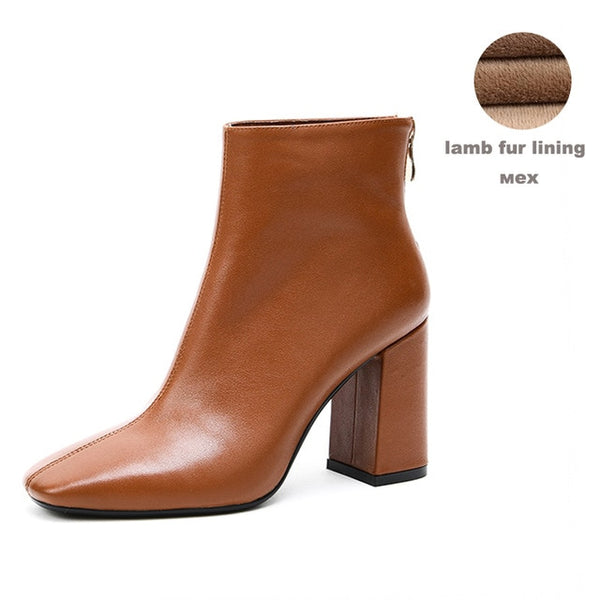 Genuine Leather Footwear 2020 New Arrival Ankle Boots Rubber Riding Feminine Shoes Women's  High Heels Booties