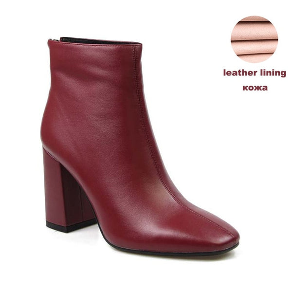 Genuine Leather Footwear 2020 New Arrival Ankle Boots Rubber Riding Feminine Shoes Women's  High Heels Booties