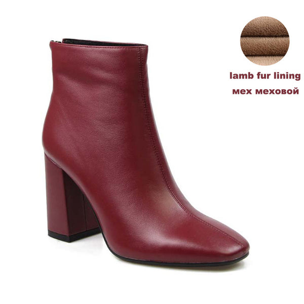 Genuine Leather Footwear 2020 New Arrival Ankle Boots Rubber Riding Feminine Shoes Women's  High Heels Booties