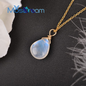 MosDream Natural Moonstone US 14k gold jewelry Chain Pendant Necklace Simple Elegant Jewelry for Women Romatic Gift