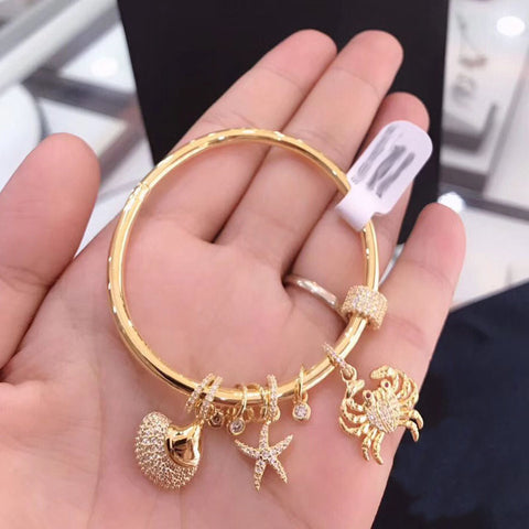 UMGODLY Luxury Gold Color Sea Creatures Bangle with Crab Shell Star Micro Cubic Zirconia for Women Bracelet Jewelry