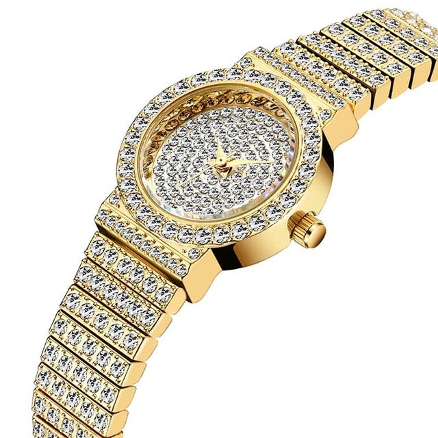 MISSFOX Small Womens Watch FF Unique Products Luxury Brand Diamond Watch Women Waterproof Analog 18K Gold Classic Iced Out Watch