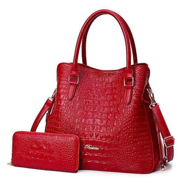 LONOOLISA Fashion Alligator 2 Sets Purses And Handbags PU Leather Women Messenger Bags Ladies Hand Crossbody Bags For Womenc2019