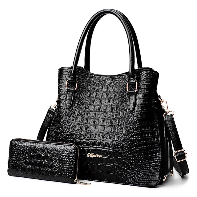 LONOOLISA Fashion Alligator 2 Sets Purses And Handbags PU Leather Women Messenger Bags Ladies Hand Crossbody Bags For Womenc2019