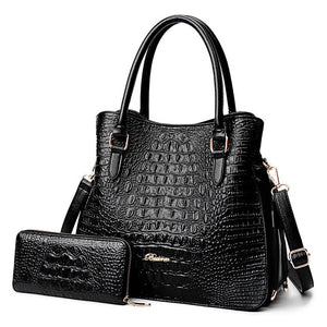LONOOLISA Fashion Alligator 2 Sets Purses And Handbags PU Leather Women Messenger Bags Ladies Hand Crossbody Bags For Womenc2019
