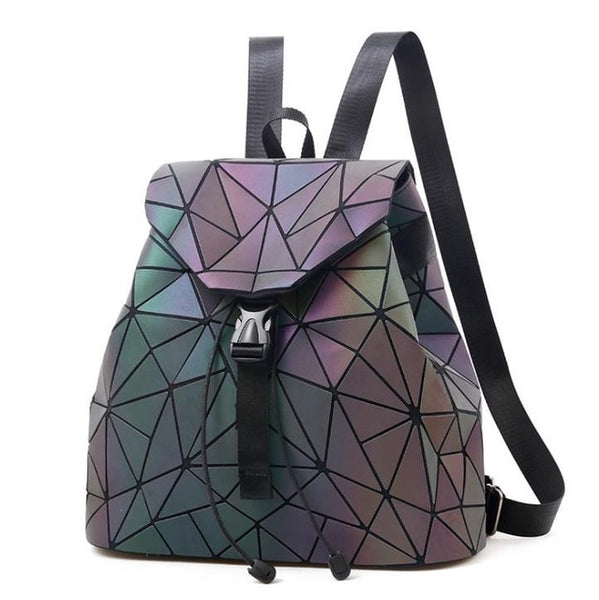 MAGICYZ Women Laser Luminous Backpack Geometric Shoulder Bag Folding Student School Bags For Teenage Girl holographic sac a dos