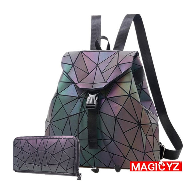 MAGICYZ Women Laser Luminous Backpack Geometric Shoulder Bag Folding Student School Bags For Teenage Girl holographic sac a dos