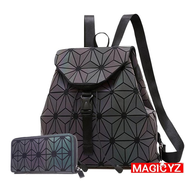 MAGICYZ Women Laser Luminous Backpack Geometric Shoulder Bag Folding Student School Bags For Teenage Girl holographic sac a dos