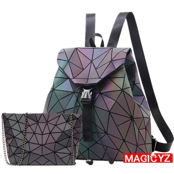 MAGICYZ Women Laser Luminous Backpack Geometric Shoulder Bag Folding Student School Bags For Teenage Girl holographic sac a dos