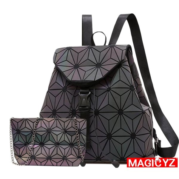 MAGICYZ Women Laser Luminous Backpack Geometric Shoulder Bag Folding Student School Bags For Teenage Girl holographic sac a dos