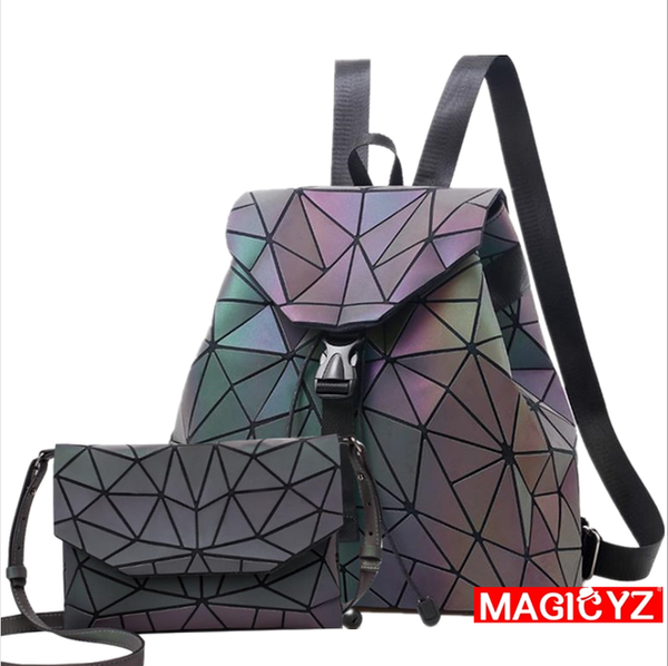 MAGICYZ Women Laser Luminous Backpack Geometric Shoulder Bag Folding Student School Bags For Teenage Girl holographic sac a dos