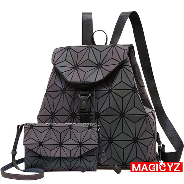 MAGICYZ Women Laser Luminous Backpack Geometric Shoulder Bag Folding Student School Bags For Teenage Girl holographic sac a dos