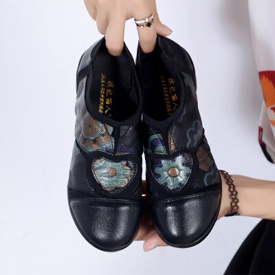 GKTINOO 2019 Ethnic Style Handmade Women Shoes Pumps Genuine Leather Square Heels Round Toe Low Heels