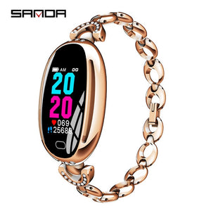 SANDA E68 Women New Oval Smart Digital Watch Female Rose Gold Jewelry Call Reminder Heart Rate Watches Calorie Beauty Wristwatch