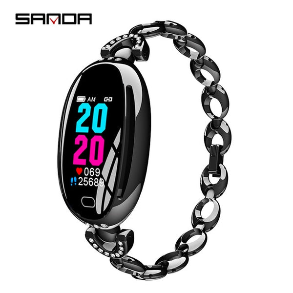 SANDA E68 Women New Oval Smart Digital Watch Female Rose Gold Jewelry Call Reminder Heart Rate Watches Calorie Beauty Wristwatch