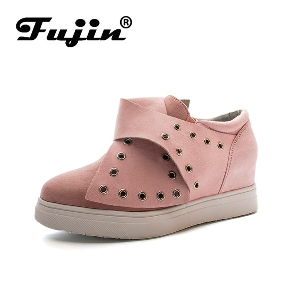 Fujin Sneakers Platform Rivet Shoes Buckle Women Spring Autumn Winter Warm  Slip on Flat Heel Shoes Platform Wegde Shoes