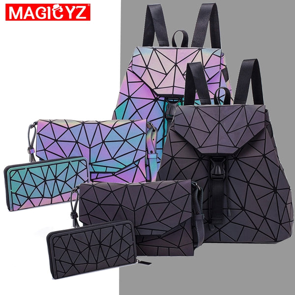 Luminous Backpack for women 2019 set Geometric Laser Female Backpacks Girls bookbag envelope Shoulder Bags Holographic purse