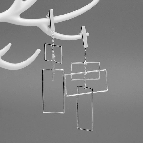 Lotus Fun Real 925 Sterling Silver Fine Jewelry Fashion Elements 18K Gold Geometic Rectangular Design Dangle Earrings for Women