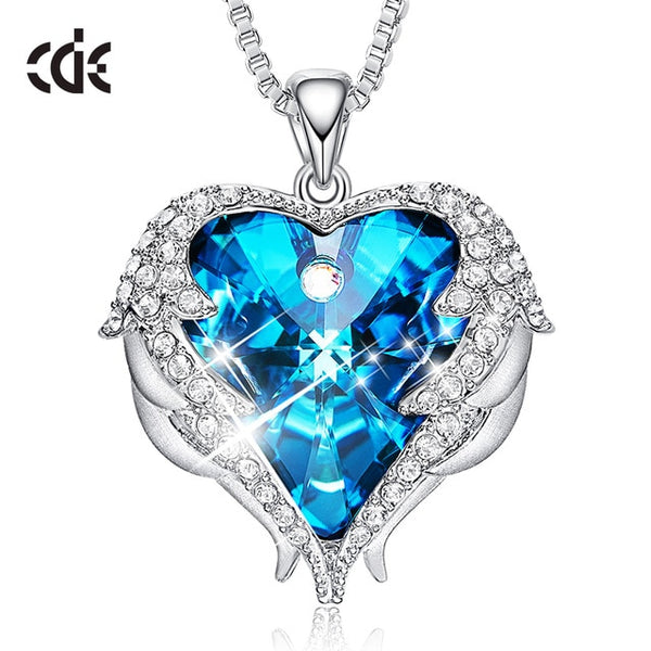 CDE Fashion Angel Wings Heart Shape Pendant Necklace with Amethyst Crystal for Women Fine Jewelry Valentine's Day Gifts