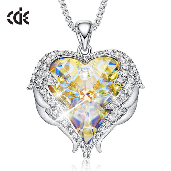 CDE Fashion Angel Wings Heart Shape Pendant Necklace with Amethyst Crystal for Women Fine Jewelry Valentine's Day Gifts