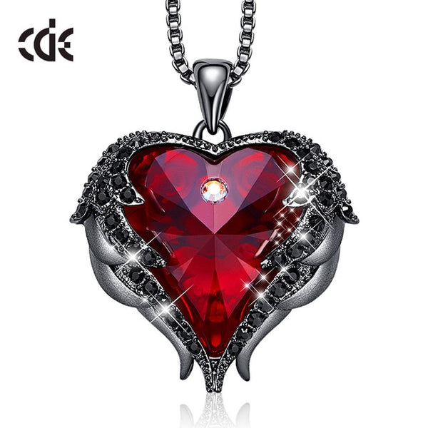 CDE Fashion Angel Wings Heart Shape Pendant Necklace with Amethyst Crystal for Women Fine Jewelry Valentine's Day Gifts