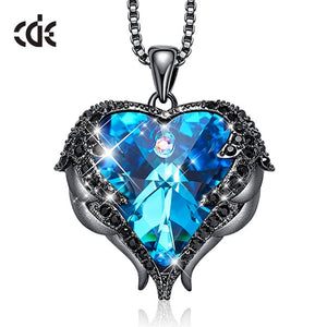 CDE Fashion Angel Wings Heart Shape Pendant Necklace with Amethyst Crystal for Women Fine Jewelry Valentine's Day Gifts