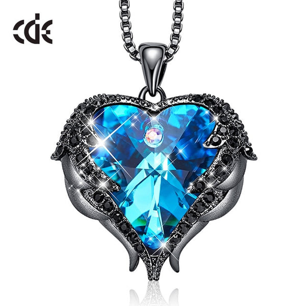 CDE Fashion Angel Wings Heart Shape Pendant Necklace with Amethyst Crystal for Women Fine Jewelry Valentine's Day Gifts