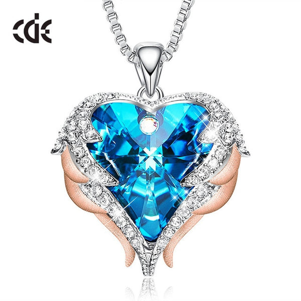 CDE Fashion Angel Wings Heart Shape Pendant Necklace with Amethyst Crystal for Women Fine Jewelry Valentine's Day Gifts