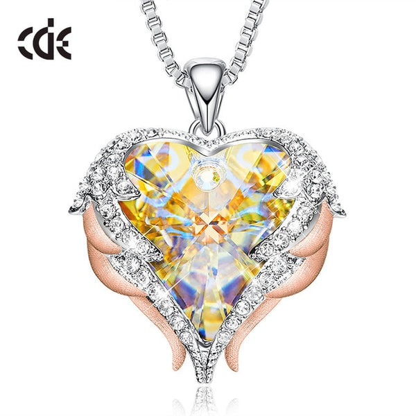 CDE Fashion Angel Wings Heart Shape Pendant Necklace with Amethyst Crystal for Women Fine Jewelry Valentine's Day Gifts