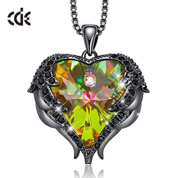 CDE Fashion Angel Wings Heart Shape Pendant Necklace with Amethyst Crystal for Women Fine Jewelry Valentine's Day Gifts