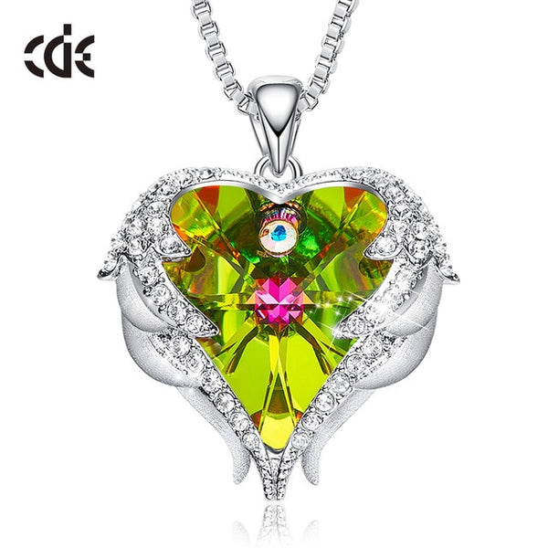 CDE Fashion Angel Wings Heart Shape Pendant Necklace with Amethyst Crystal for Women Fine Jewelry Valentine's Day Gifts