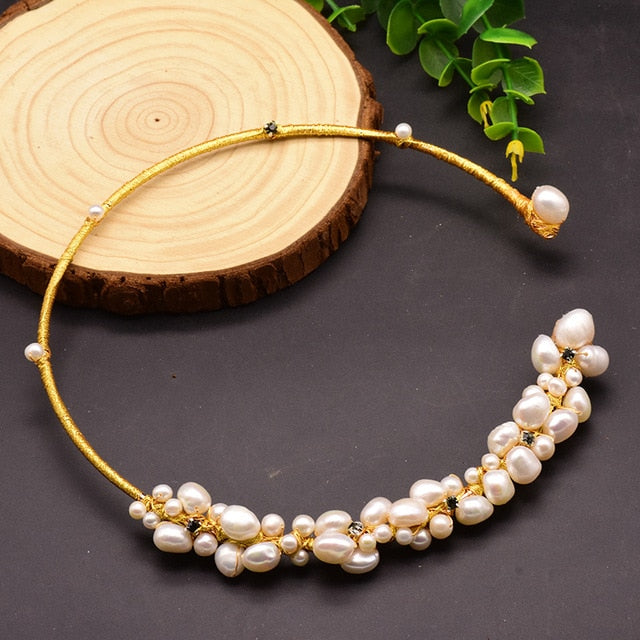 GLSEEVO Natural Fresh Water Baroque Pearl Choker Necklace Birthday Gifts For Women Bride Wedding Necklaces Luxury Jewelry GN0061