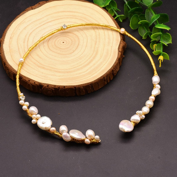 GLSEEVO Natural Fresh Water Baroque Pearl Choker Necklace Birthday Gifts For Women Bride Wedding Necklaces Luxury Jewelry GN0061