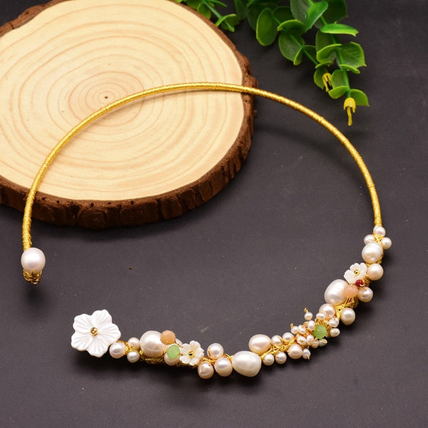 GLSEEVO Natural Fresh Water Baroque Pearl Choker Necklace Birthday Gifts For Women Bride Wedding Necklaces Luxury Jewelry GN0061