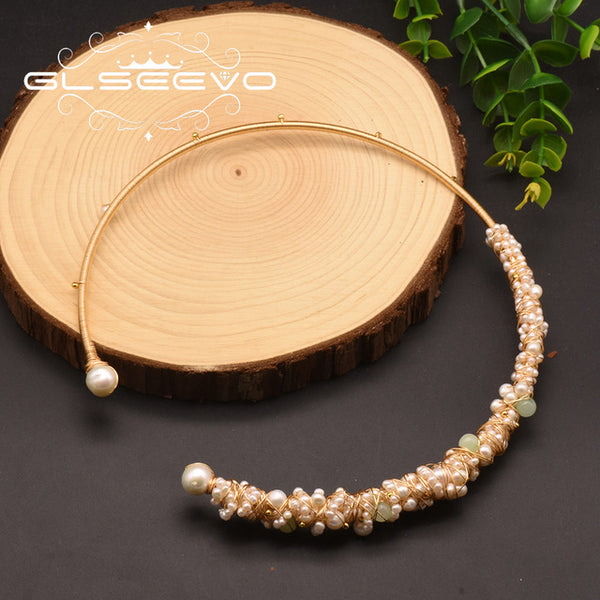 GLSEEVO Natural Fresh Water Baroque Pearl Choker Necklace Birthday Gifts For Women Bride Wedding Necklaces Luxury Jewelry GN0061