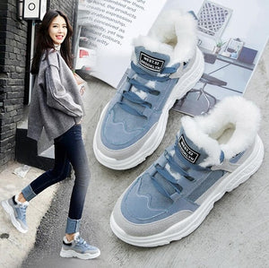 2019 Shoes Winter Warm Platform Woman Snow Boots Plush Female Casual Sneakers Faux Suede Leather Female Snowboots Warm Shoes Fur