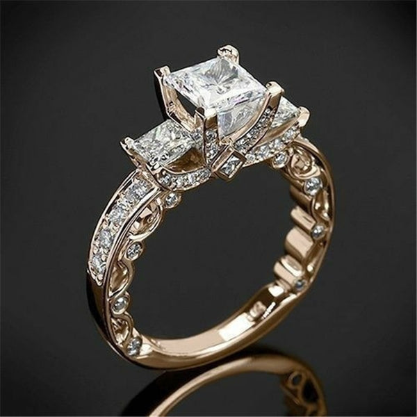 14K Gold Princess Diamond 2 Carat Ring for Women Wedding Bizuteria Anillos Gemstone 14K White Topaz Square Diamond Ring Jewelry