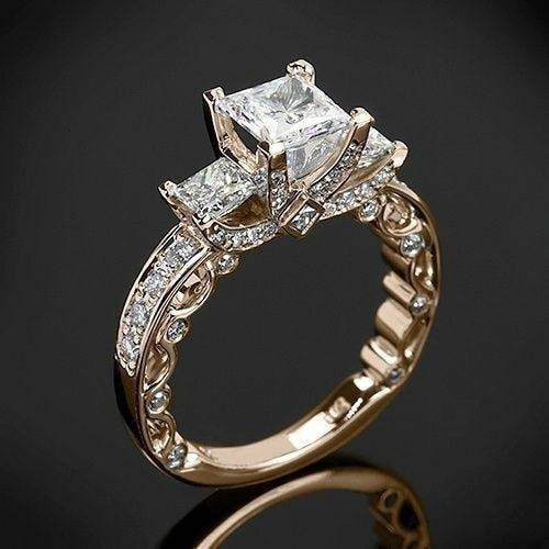 14K Gold Princess Diamond 2 Carat Ring for Women Wedding Bizuteria Anillos Gemstone 14K White Topaz Square Diamond Ring Jewelry