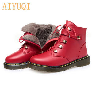 AIYUQI Girl Martin Boots Genuine Leather Warm Women Winter Boots Flat Lace UP Women Motorcycle Boots Student shoes