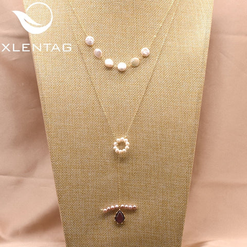 XlentAg Original Design Handmade Fine Three-layer Sweater Chain For Women Lovers' Engagement Party Gift Colar Feminino GN0157