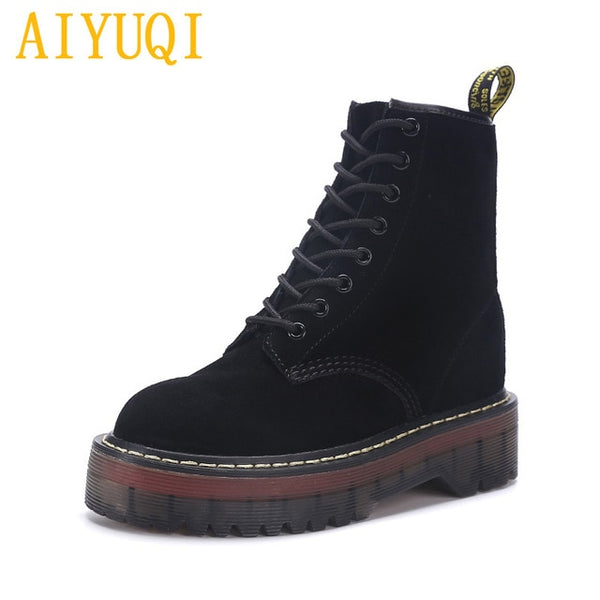 AIYUQI Female Martin boots 2019 spring new genuine leather women's booties, fashion with thick bottom and plush boots women