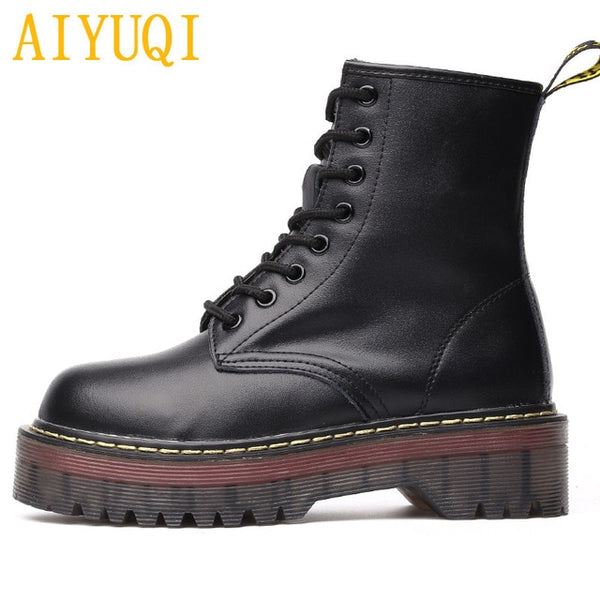 AIYUQI Female Martin boots 2019 spring new genuine leather women's booties, fashion with thick bottom and plush boots women