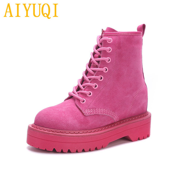 AIYUQI Female Martin boots 2019 spring new genuine leather women's booties, fashion with thick bottom and plush boots women